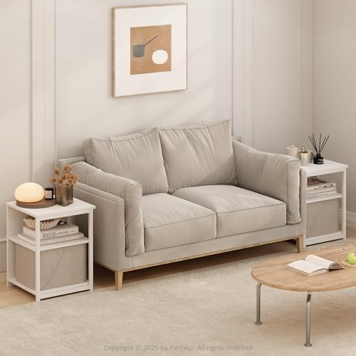 Furinno CAMNUS Side Table Set of 2, 2-Tier Metal Frame, Solid White - Image 2