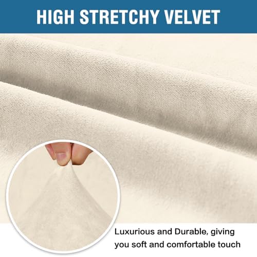 H.VERSAILTEX Stretch Velvet Sofa Covers for 3 Cushion Couch Covers Sofa Slipcovers Furniture Protector Soft with Non Slip Elastic Bottom, Crafted from Thick Comfy Rich Velour (Sofa 72"-90", Ivory) - Image 3