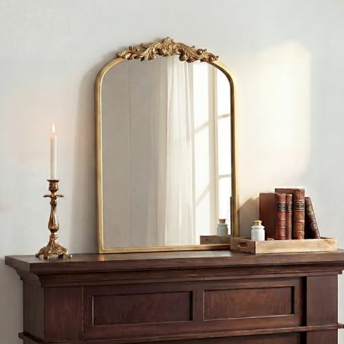 PERFNIQUE Vintage Mirror, 30" X 19" Gold Arched Antique Baroque Mirror - Image 2
