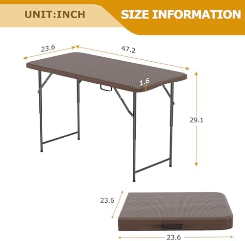FDW | 4FT Folding Table | Brown Ratten | Portable Plastic Table - Image 3