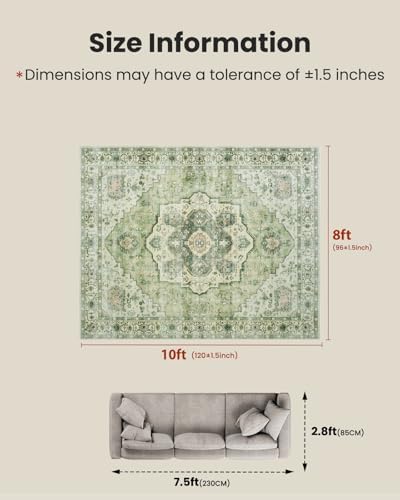 AMADA HOMEFURNISHING 8x10 Area Rug, Washable Low-Profile Large Area Rug with Non-Slip Backing & Durable Edge Binding, Vintage Large Rugs for Living Room, Bedroom - Image 2