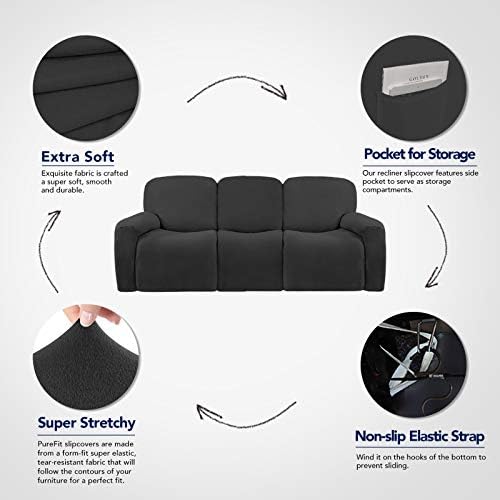 PureFit Super Stretch 3 Seats Recliner Sofa Couch Cover with Pocket - Image 3