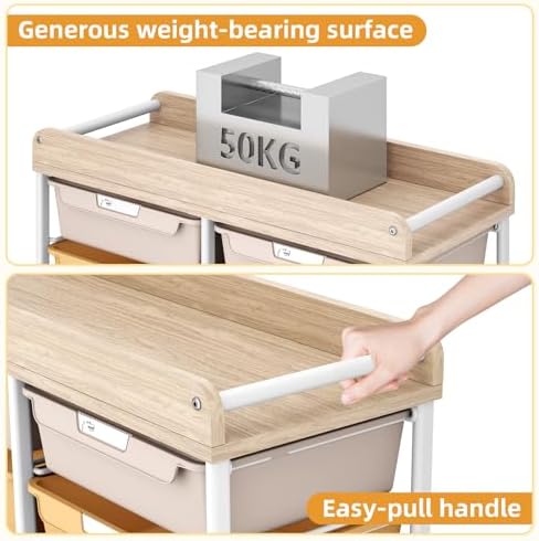 10 Drawer Rolling Storage Cart with Wood Top for Classroom Crafts Colorful - Image 5
