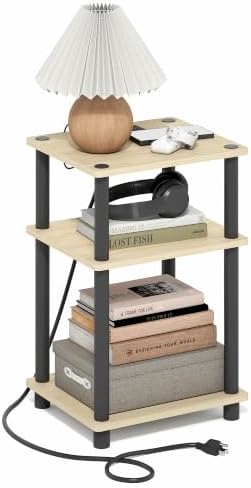 Furinno Just 3-Tier Night Stand with Charging Station, Natural Oak by Furinno-FitsYourSpaceFitsYourBudget