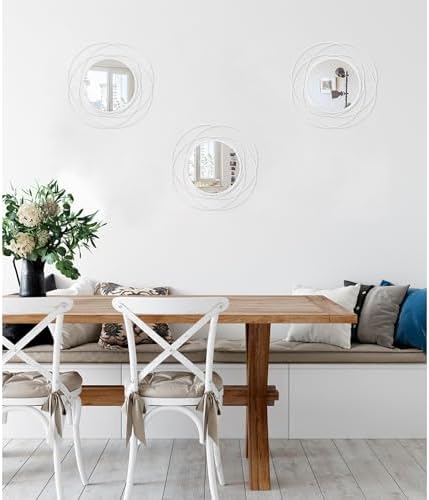 3 Pack Circle Mirror Wall Decorative Metal Wall Mirror, Art Small Round Wall Home Mirror, Decor Living Room Bedroom Bathroom Entryway 12" White - Image 6