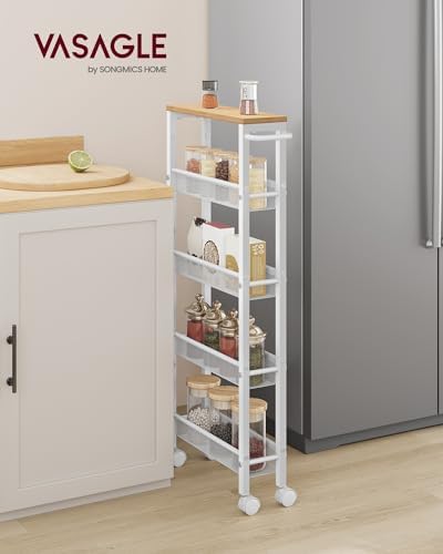 VASAGLE 5-Tier Slim Rolling Storage cart with Wheels, 5.1 Inches, Metal - Image 2