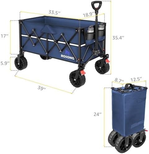 ROSONG Collapsible Wagon Cart with Wheels Foldable - Folding Utility Heavy Duty Wagons Carts for Grocery Sports Garden Shopping Camping Wheelbarrows (Navy Blue, 150L) - Image 5