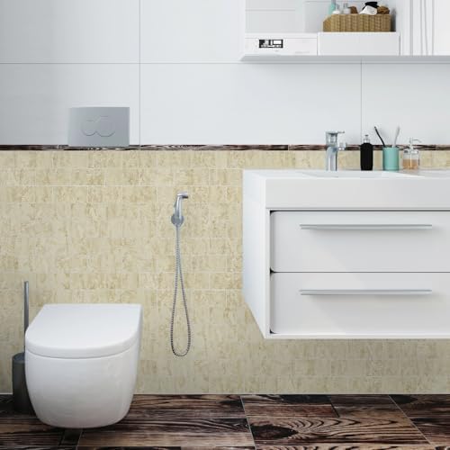 Vamos Tile 100-Piece Peel and Stick Backsplash Seamless Tile,3''x6'' Textured Beige Travertine with White Grout PVC Subway Tile,Stick on Backsplash for Kitchen/Bathroom/Laundry Room - Image 5