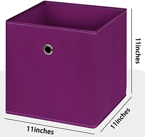 Foldable Storage Cubes Bins ,11 Inch Cloth Storage Cube Fabric Storage Box Cubes Organizer Baskets with Handles for Home Organizer Set of 6 (Purple) - Image 2