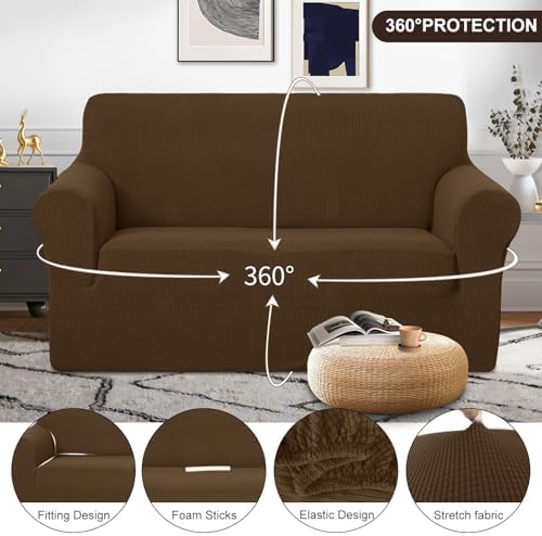U-NICE HOME Loveseat Cover Stretch Couch Cover Sofa Slipcover, Brown - Image 3