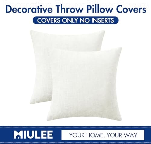 MIULEE Soft Chenille Throw Pillow Covers White 20x20 Inch Pack of 2 - Image 6