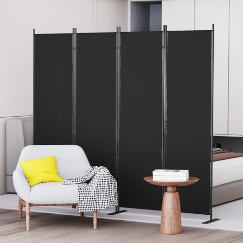 C-Hopetree 4 Panels Room Divider, 6 Ft Tall Indoor Folding Privacy Screen, Portable Partition Separator, Freestanding Separation Temporary Wall for Office, Bedroom, 80" W X 71" H, Black by C-Hopetree