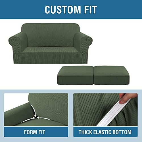 H.VERSAILTEX 3 Piece Stretch Sofa Covers for 2 Cushion Loveseat Couch Covers for Living Room Furniture Cover (Base Cover Plus 2 Seat Cushion Covers) Thicker Jacquard Fabric(Medium, Bronze Green) - Image 4