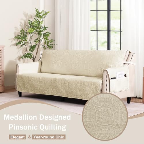 Quilted Grand Sofa Covers for 4 Cushion Couch, Couch Cover for Grand Sofa Washable, Soft Cozy Couch Protector, Oversized Grand Sofa Slipcovers Water-Repellent (Grand Sofa 98", Camel) - Image 2