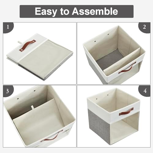 Bagnizer Storage Cubes, 4 Pack Linen Foldable Storage Bins (13 x 13 inch) with Clear Window and 2 Handles, Closet Organizers and Storage for Shelf Closet, Clothes, Books - (Gray and White) - Image 4
