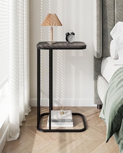 KJGKK C Shaped End Table, 27 Inches High Small Side Table for Sofa and Bed, Couch Table Slides Under, Tall Tv Tray Table for Living Room, Bedroom, Metal Frame, Black Oak - Image 5