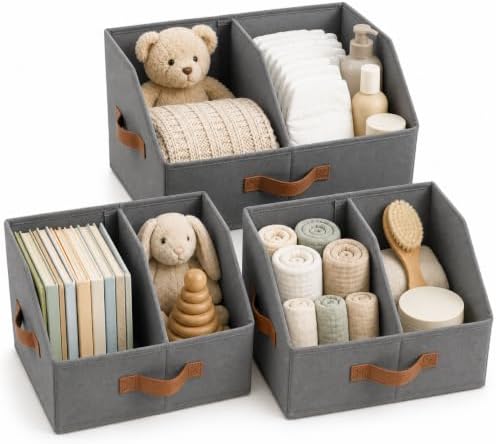 Closet Organizers Storage, Small Collapsible Bin 3pc, Dark Gray by HomeluxTheory