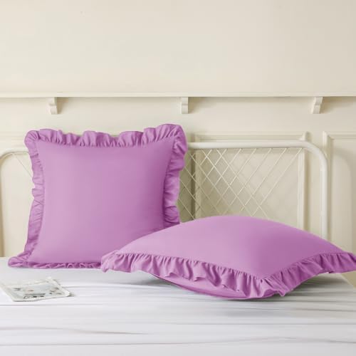 KKJIAF 2 Pack Ruffle Pillow Cases 18x18 Inches, Lavender - Image 4
