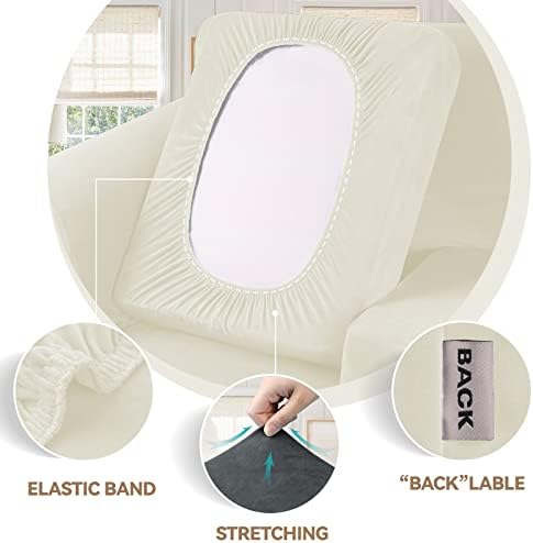 WEERRW Velvet Stretch 3 Pieces Couch Cover for Sofa Washable, Ivory - Image 3