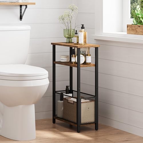 MMEOLUOOK Narrow Side Table with Storage Basket Skinny End Tables for Smalls Spaces 3 Tier Sofa Table Small Nightstand Slim Bedside Table for Living Room Bedroom Rustic Brown MLBZ22RB - Image 7