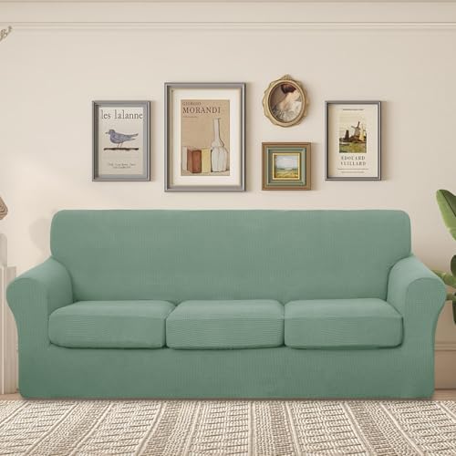 U-NICE HOME 4 Pieces Stretch Couch Cover Sofa Slipcover, Olive Green - Image 2