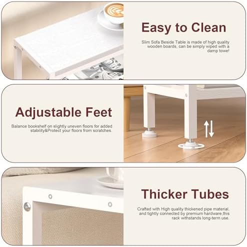 Narrow Side Table for Small Space, 3 Tier Slim End Table, Thin Nightstand, Skinny Snack Couch Table, Sofa Bedside Table, Tall Plant Stand in Living Room, Bedroom, Study, Kitchen and Balcony (White) - Image 6