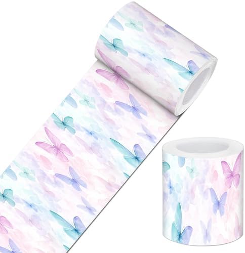 IVN Wallpaper Border Peel and Stick Wall Pastel Butterflies 4x196 Inch by IVN