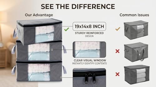 Storage Clothes Bins Closet Bags - 35L Containers Organizer Boxes Clothing Bin Organization for Organizing Blanket Pillow Sheet Sweater, Foldable Bedroom Small Storage Totes With Lids Zipper, 3pc Pack - Image 5