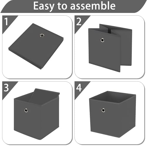 13x13x13 storage cube bins,collapsible fabric storage cubes Decorative storage basket,13 inch Record cube storage box for shelves,clothing,shelf,drawer,bathroom organizer,Set of 3 (Grey) - Image 6