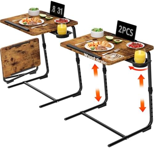 TV Trays Set of 2 - Folding TV Tray Adjustable Dinner Trays for Eating On Couch Wooden Tables Mate Stand Foldable Rustic Desk with Cup Holder Portable by NUTIKAS