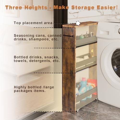 TEAMIX Slim Rolling Storage Cart, Wood 4-Tier Narrow Kitchen/Laundry Cart - Image 4