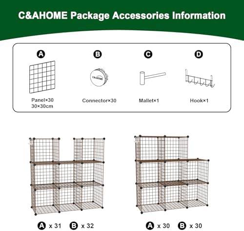 C&AHOME Wire Cube Storage, 8 - Cube Organizer Metal C Grids Units, Brown - Image 7