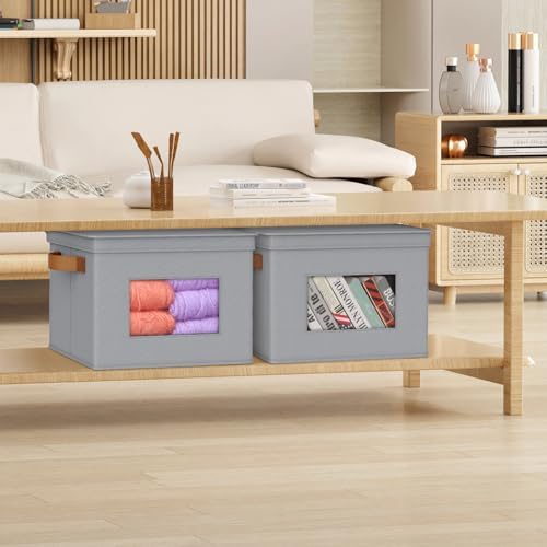 Univivi Fabric Storage Bins with Lids for Clothes 3 Pack, Grey - Image 6
