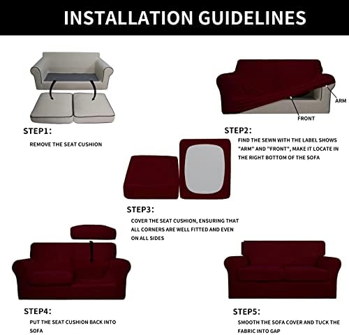 Easy-Going 3 Pieces Stretch Soft Couch Cover for Dogs - Washable Sofa Slipcover for 2 Separate Cushion Couch - Elastic Furniture Protector for Pets, Kids (Loveseat, Wine, Medium) - Image 6