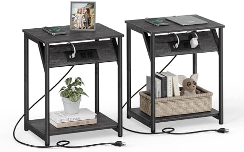 VASAGLE End Table with Charging Station, Set of 2, Small Side Tables by Unknown