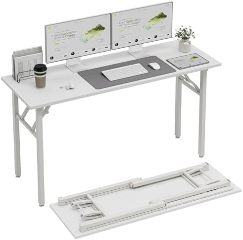 TEMI Long Computer Desk Folding Table - 55.1" Foldable Office Desk, No Assembly, Perfect Writing Table for Bedroom or Apartment, Portable Large Desk or Study Table with Compact Design, White Ash by TEMI
