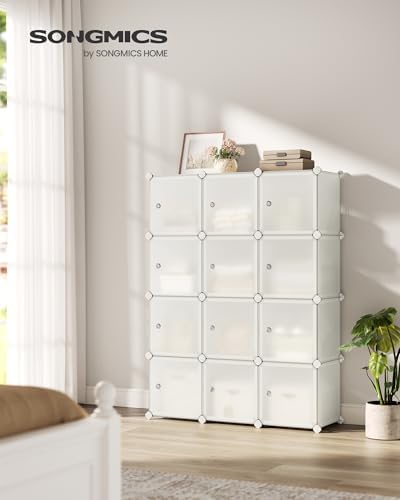 SONGMICS 12 Cube Storage Organizer with doors，Plastic stackable cube shelf - Image 3