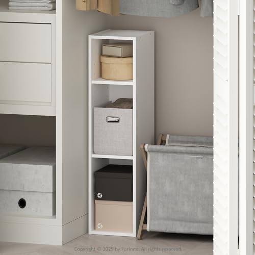 Furinno Reed 3-Tier Closet Organizers and Storage, Closet Organizer, Open Shelf Closet Storage, for Wardrobe, Bedroom, Living Room, 8-Inch Width, White by Furinno-FitsYourSpaceFitsYourBudget