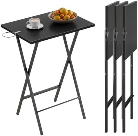 VECELO Folding TV Tray for Eating Set of 4, Portable Dinner/Snack Table with Cup Holder for Couch, Living Room and Small Space,Black by VECELO