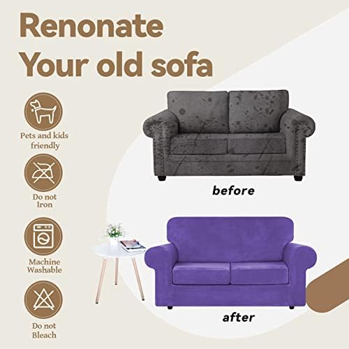 WEERRW Velvet Stretch 3 Pieces Couch Cover for Sofa Washable, Purple - Image 5