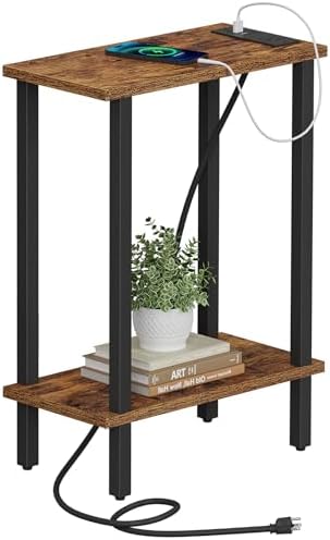 TUTOTAK Narrow Side Table, 2-Tier Small End Table with Charging Station by ChoosetutotakFurnitureBuildYourCozyHome