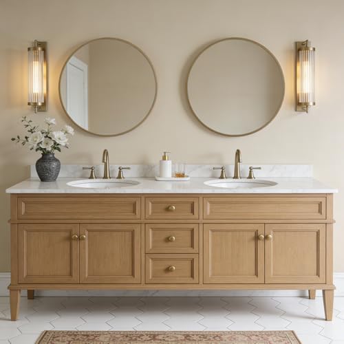 WallBeyond Round Wood Mirror 28" Circle Wall Mirror for Bathroom Round Wall Mirror for Wall Decor, Vanity, Entryway Living Room, Honey - Image 4