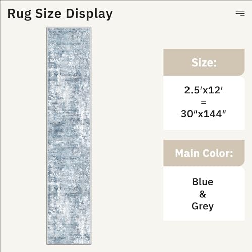 Soalmost Hallway Runner Rug 2'6" x 12' Kitchen Rugs Abstract Blue/Grey - Image 5