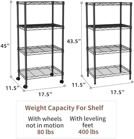 SINGAYE 4 Shelves Storage Shelf Wire Shelving Unit Metal Adjustable Wheels - Image 3