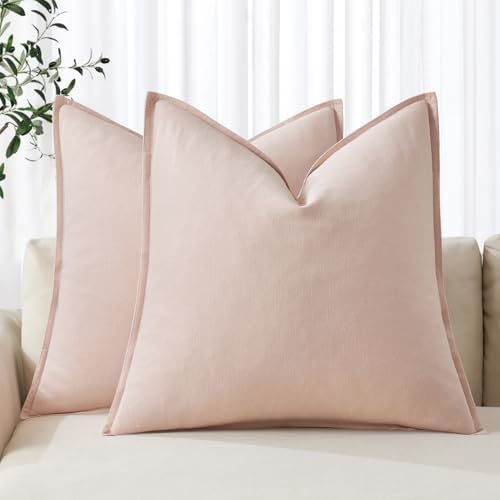 MIULEE Decorative Linen Euro Sham Pillow Covers 22x22 Inch Light Pink by MIULEE