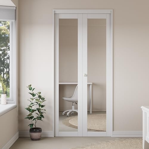 Bifold Doors for 28" x 80" Opening, Mirror Interior Folding Closet, White by CRUTOP