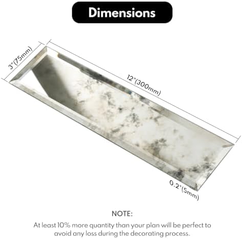 Lovdeco Peel & Stick Silver Antique Mirror Tile 3x12 Inch Beveled (20 Pcs) - Image 2