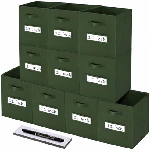 Storage Bins,11" Cube Storage Bin with Labels,10pcs,Dark Green by Anyoneer