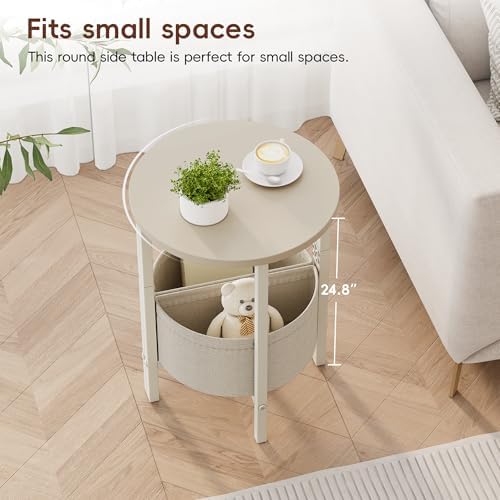 Vagusicc Small Round Side Table End Table, Tall Accent Table with Storage Basket, Set of 2 Half Round Tables Half Moon Tables, Coffee Bedside Tables, Modern Nightstand for Living Room Bedroom, Cream - Image 4