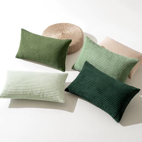 MIULEE Soft Corduroy Decorative Lumbar Pillow Covers Forest Green 12x20 - Image 2